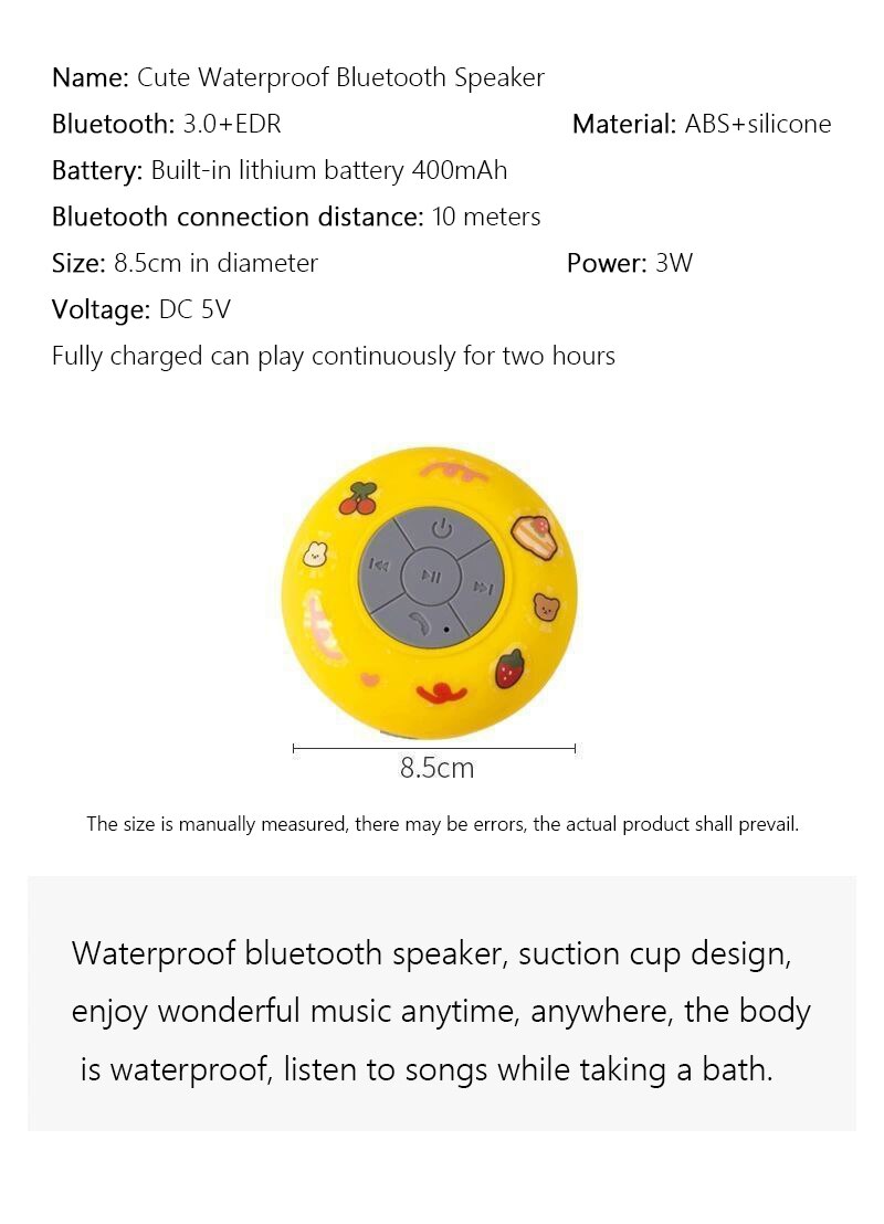 Mini alto-falante bluetooth portátil com desenhos. Wireless e a prova dágua